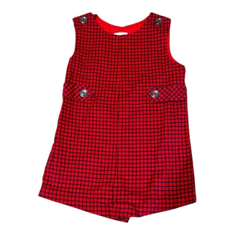 Vintage Disney Winnie the Pooh Sears Red Plaid Size 4 Kids Romper Shortalls‎
